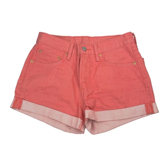 LEVI'S 501 Original Button Fly Cuffed Hem Denim Short Sz 27 Salmon Pink - Picture 1 of 6